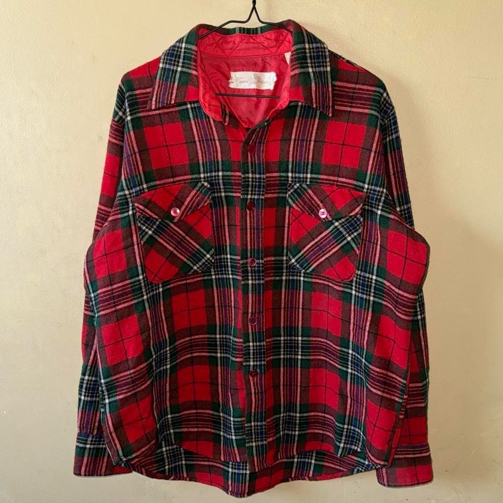 Vintage ‘70s Tartan Wool Flannel Lumberjack Lightweight Quilt Lined Button Up